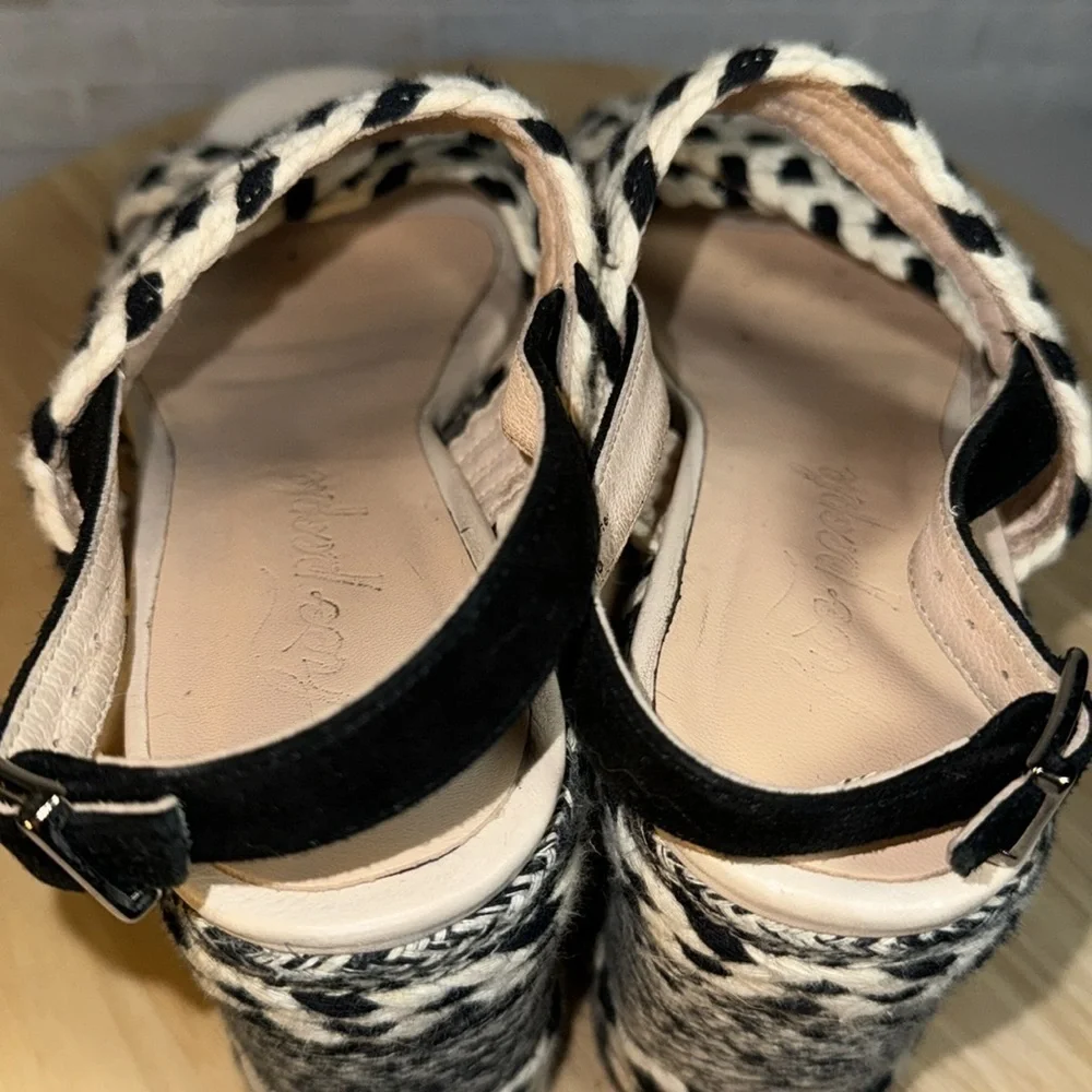 Free People Dolce Platform Wedge Woven Black White Boho Espadrille Sandal Shoes